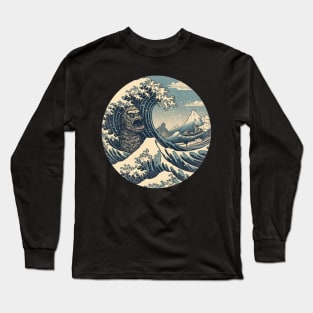"The Great Wave of Bigfoot" - Sasquatch Kanagawa Design Long Sleeve T-Shirt